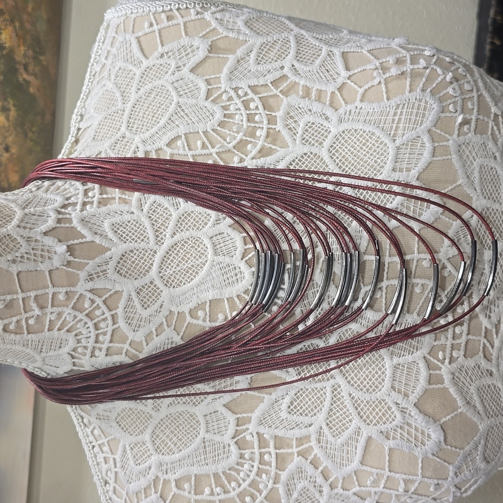 Multi Layered CC Necklace Burgendey Faux Leather With Tube Beads